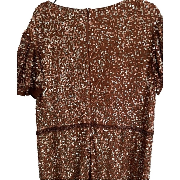 Mac Duggal Copper Sequined Wrap Over 18 Butterfly Sleeve Draped Gown Formal - Picture 12 of 12